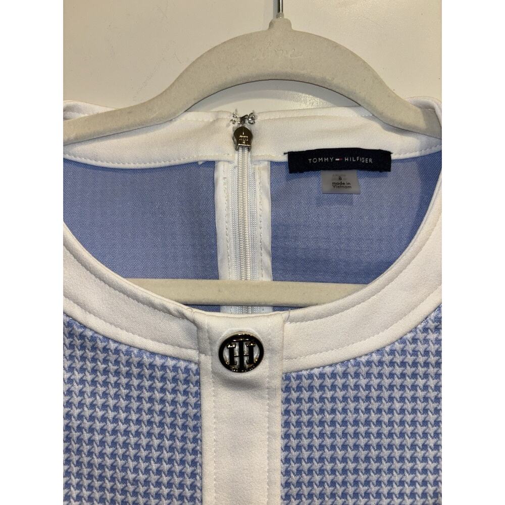 Tommy Hilfiger Sleeveless Sheath Dress Womens Blue White Houndstooth Pockets Sz8 - Picture 3 of 7